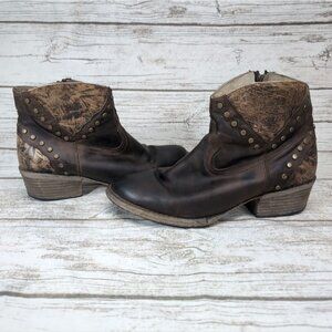 Circle G Brown Leather Studded Western Ankle Boots Women Size 9